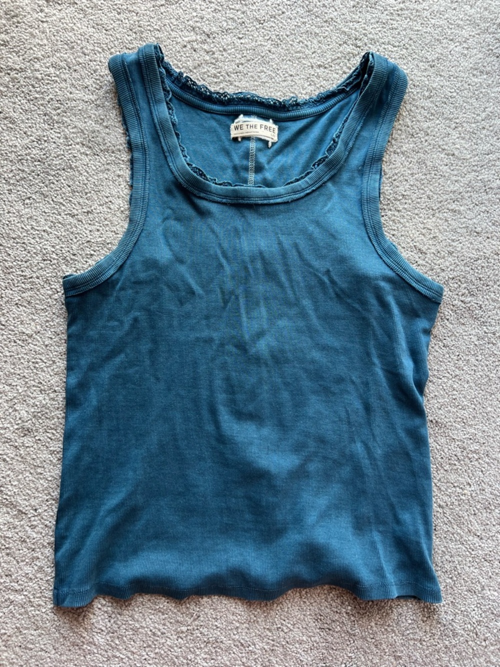 Free People Teal Ribbed Scoop Tank